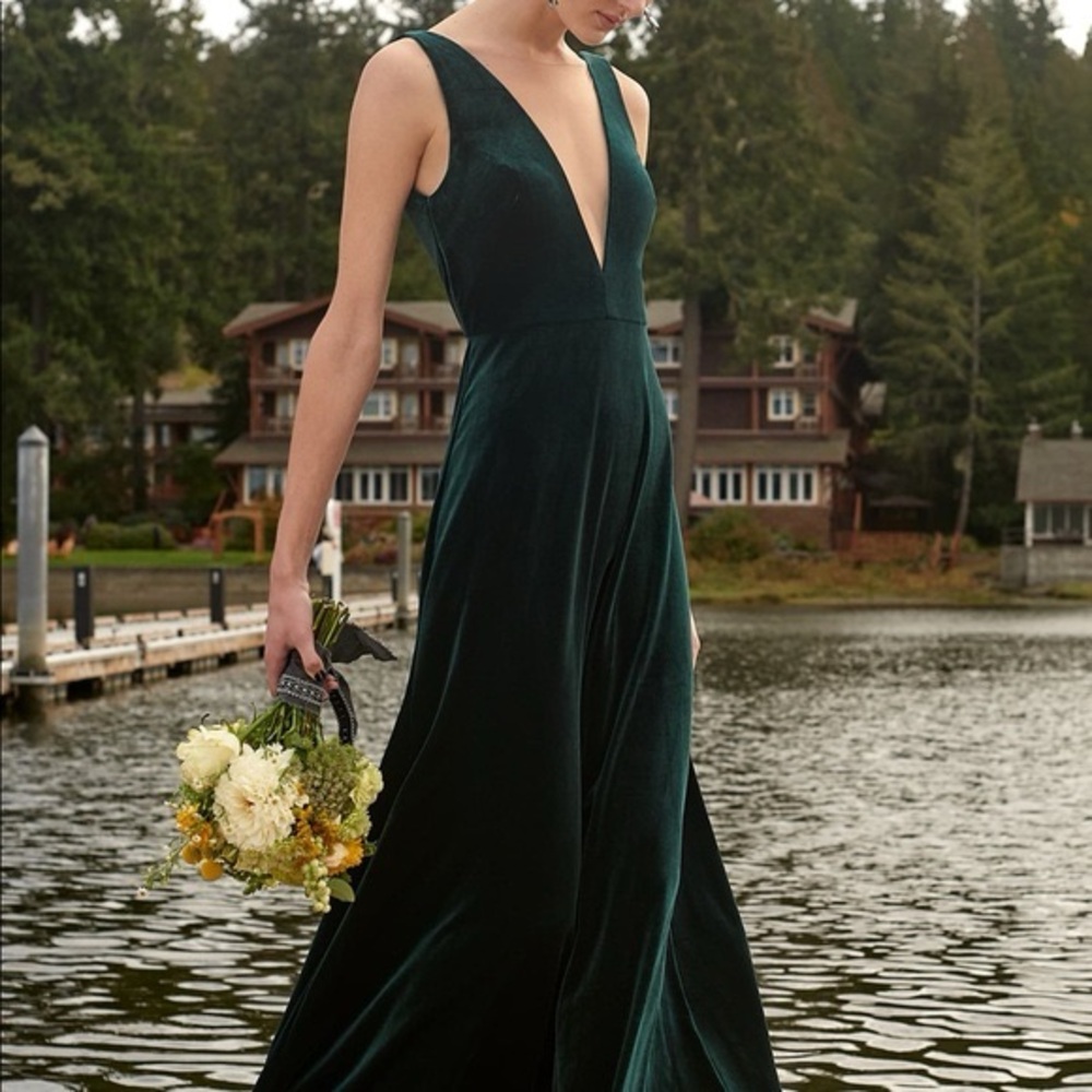 Dark green velvet Jenny Yoo maxi dress - size US 0.